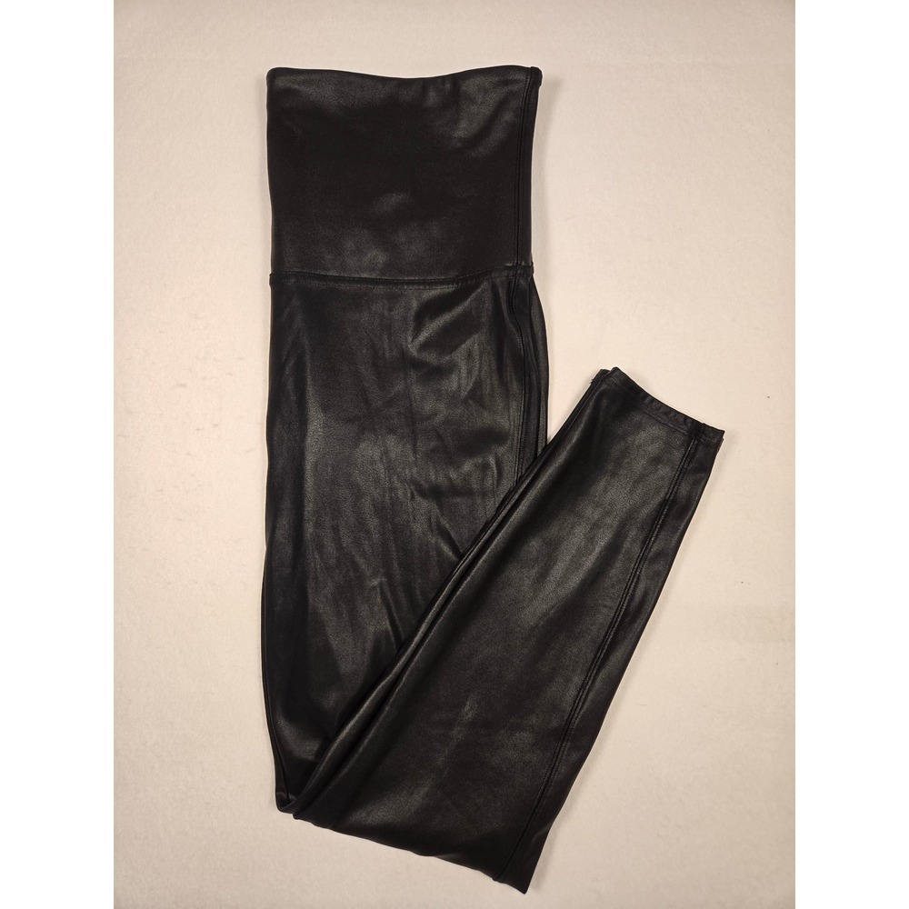Spanx Faux Leather Leggings Womens 1X Black Excellent High Rise Skinny‎ 2437P